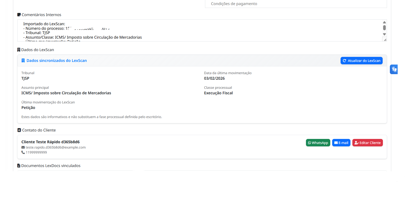 Atualização de processo via integração entre LexScan e LexOffice